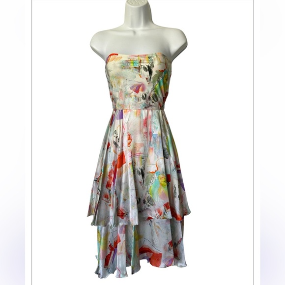 NWT Shan Canada Serena Silk Multicolor Strapless Dress tiered excellent Size 6 - Picture 10 of 10